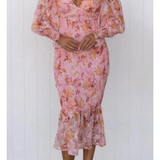 Bloemen Midi Jurk met V Hals