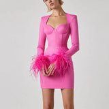 Mini Jurk met Vierkante Halslijn en Veerdetails