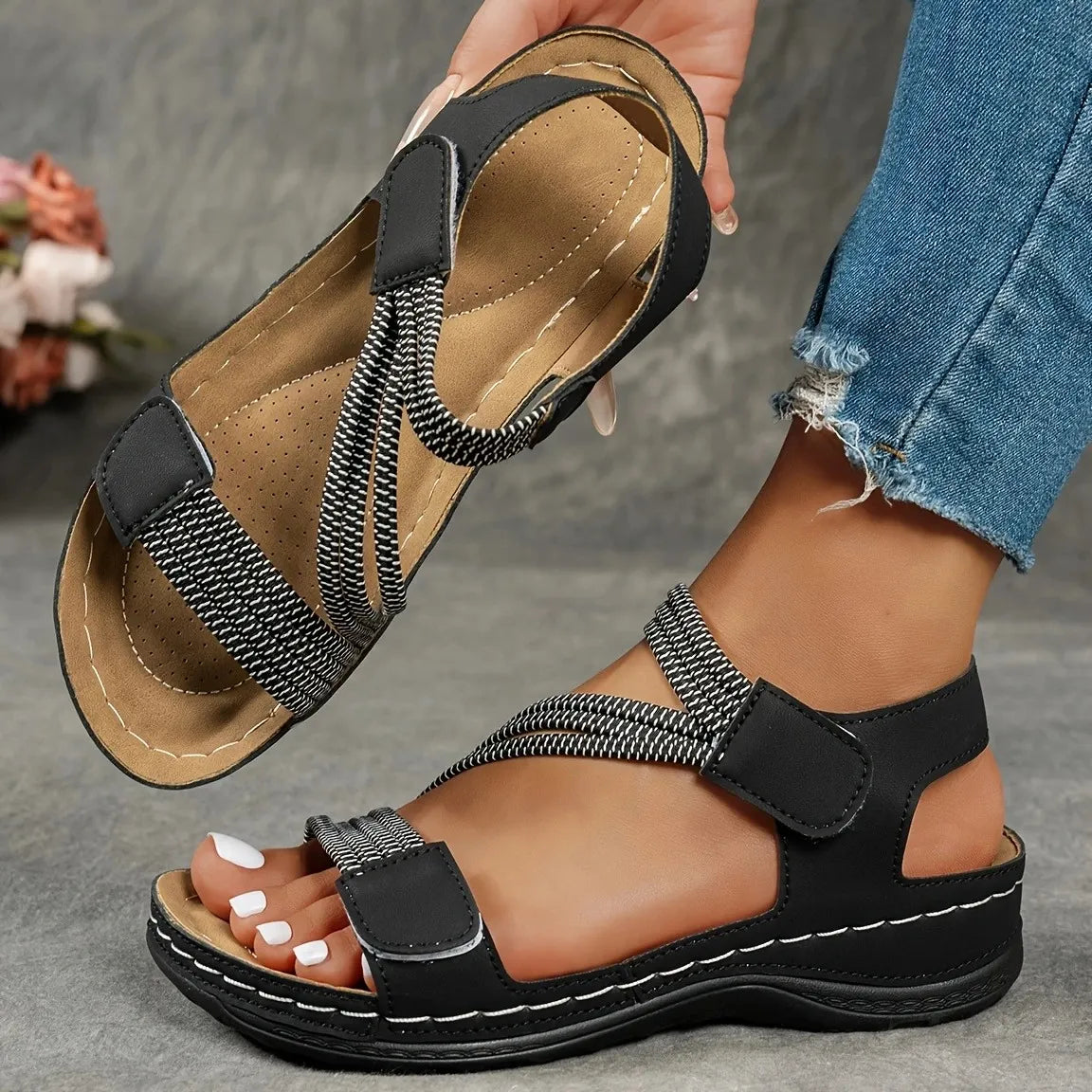 Dames Sandalen met Plateauzool en Klittenbandsluiting