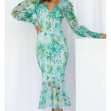 Bloemen Midi Jurk met V Hals