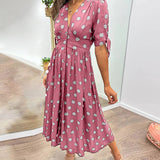 Dames Midi Jurk met Stippenprint en V-Hals