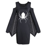 Halloween mini jurk – gothic spin kostuum voor dames, speels en comfortabel ontwerp met spinnendetails, perfect voor Halloween en verkleedfeesten.