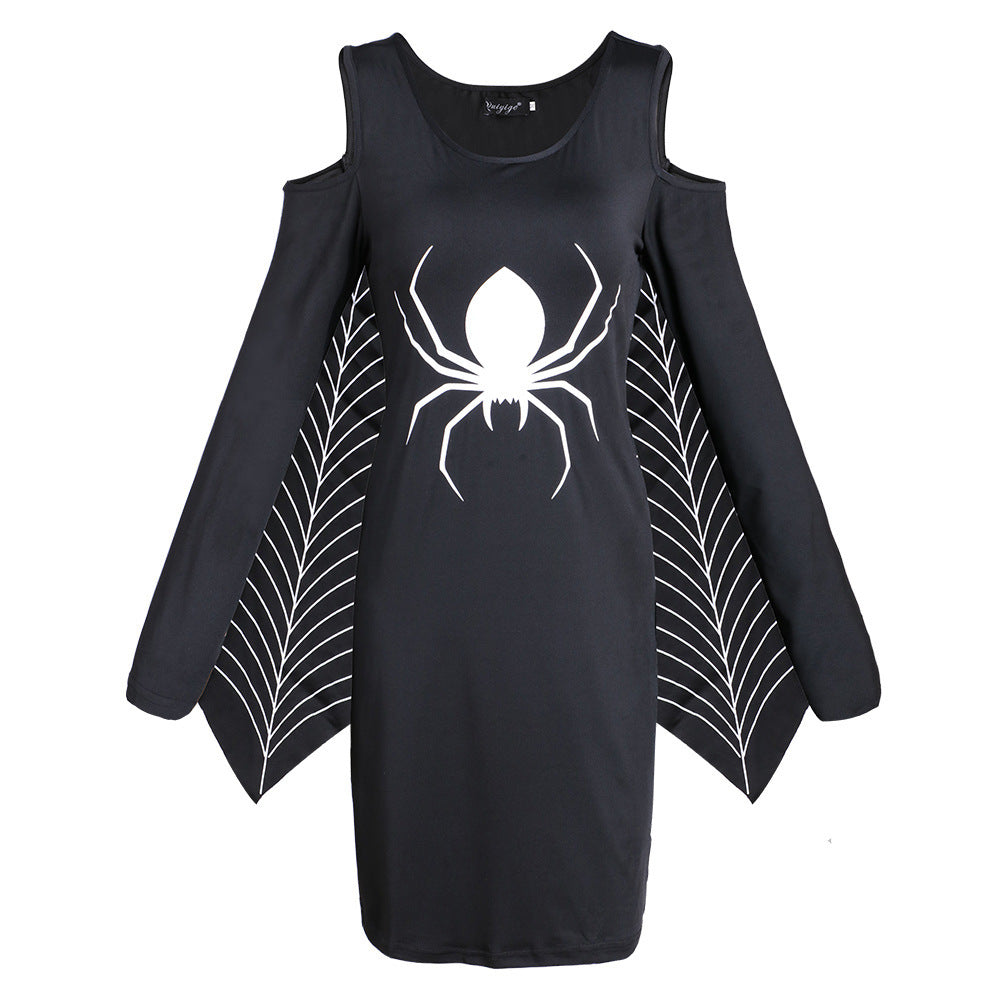 Halloween mini jurk – gothic spin kostuum voor dames, speels en comfortabel ontwerp met spinnendetails, perfect voor Halloween en verkleedfeesten.