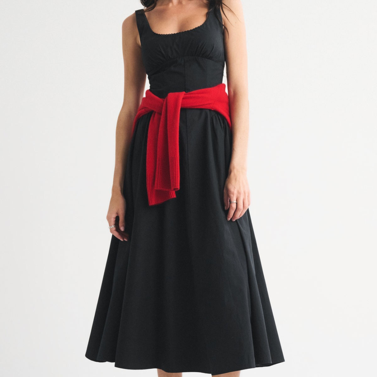 Midi Jurk met Polkadot Print en Uitlopende Rok