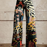 Dames broek met grafische print en wijde pijpen