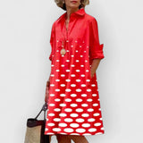 Dames Midi Jurk met Stippenprint en Kraag