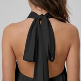 Halter Mini Jurk met Gelaagde Volantzoom