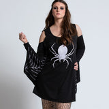 Halloween mini jurk – gothic spin kostuum voor dames, speels en comfortabel ontwerp met spinnendetails, perfect voor Halloween en verkleedfeesten.