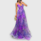 Dames Maxi Jurk met Abstracte Print en Strapless Halslijn
