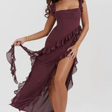 One-Shoulder Maxi Jurk met Volantdetails
