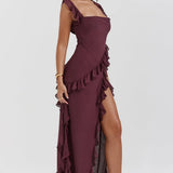 One-Shoulder Maxi Jurk met Volantdetails