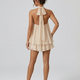 Halter Mini Jurk met Gelaagde Volantzoom