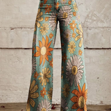 Dames broek met botanische print en wijde pijpen