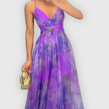 Dames Maxi Jurk met Abstracte Print en Strapless Halslijn