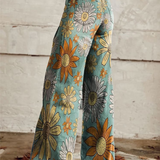 Dames broek met botanische print en wijde pijpen
