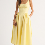 Midi Jurk met Polkadot Print en Uitlopende Rok