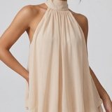 Halter Mini Jurk met Gelaagde Volantzoom