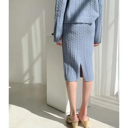 Tweedelige gebreide jurk set voor dames – elegante combinatie van top en rok, perfect voor een stijlvolle en comfortabele outfit.