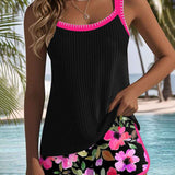 Dames Tankini met Bloemenprint en Brede Bandjes