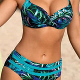 Dames Bikini met Botanische Print en Hoge Taille