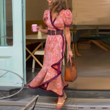 Dames Maxi Jurk met Bloemenprint en Strikceintuur