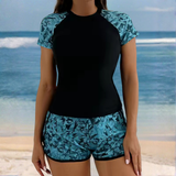 Dames Zwemset met Korte Mouwen en Zwemshort