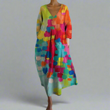 Dames Midi Jurk met Abstracte Print en V-Hals