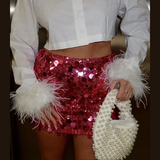 Glitter Pailletten Mini Rok met Hoge Taille en Glam Look