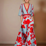 Dames Maxi Jurk met Bloemenprint en V-Hals