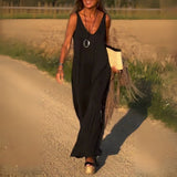 Casual Maxi Jurk met V-Hals en Losse Pasvorm