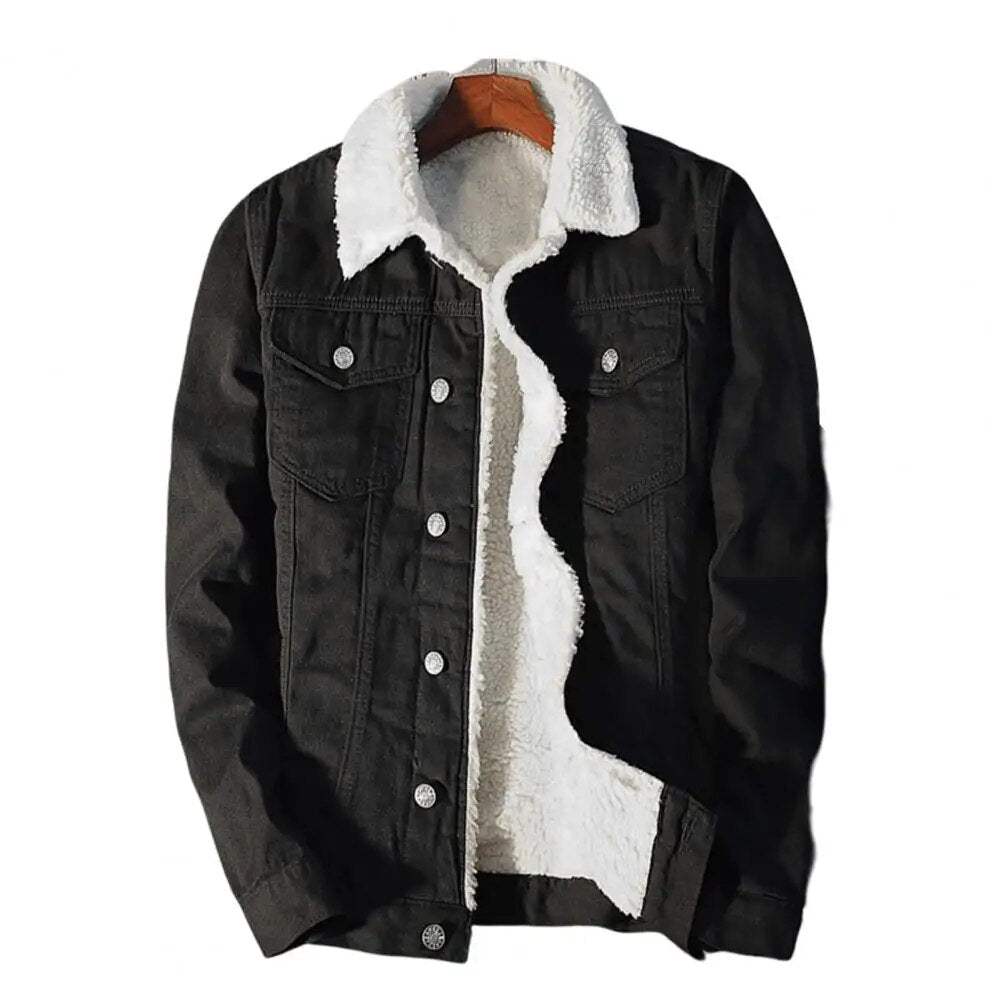 Heren denimfleece herfst- en winterjas in diverse kleuren – warme voering, zachte stof en comfortabele pasvorm voor koude dagen.