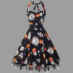 Halloween midi jurk – spookachtige cartoon print kostuum voor dames, comfortabele pasvorm met speels en eng ontwerp, perfect voor Halloween en verkleedfeesten.
