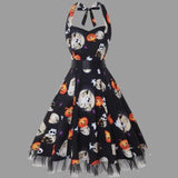 Halloween midi jurk – spookachtige cartoon print kostuum voor dames, comfortabele pasvorm met speels en eng ontwerp, perfect voor Halloween en verkleedfeesten.
