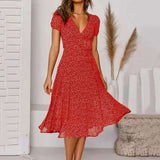 Midi Jurk met V-Hals en Print