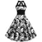 Halloween midi jurk – doodshoofd print kostuum voor dames, comfortabele pasvorm met griezelig en speels ontwerp, perfect voor Halloween en verkleedfeesten.
