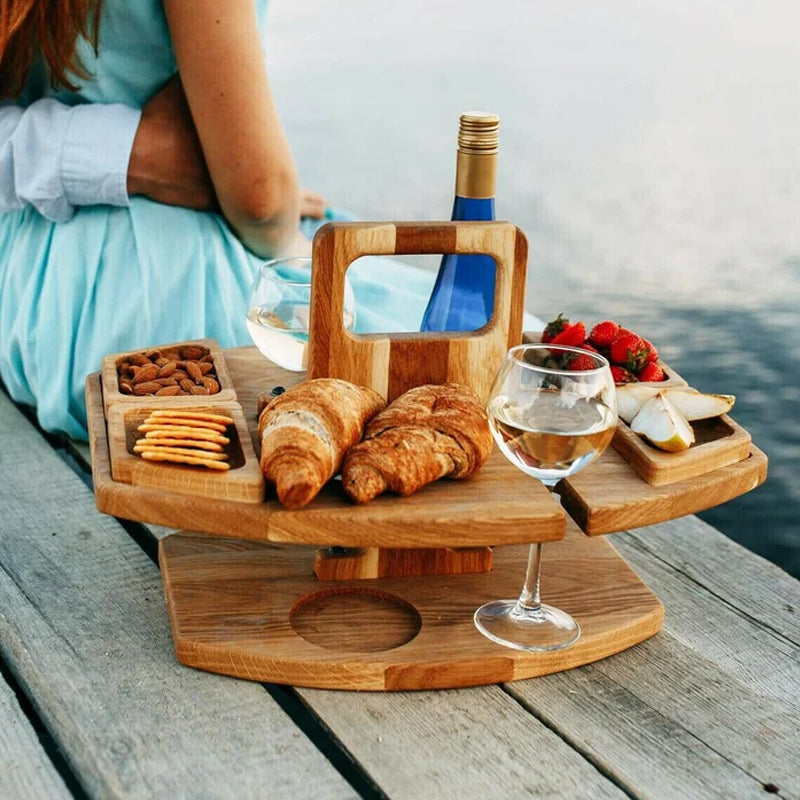 CheersTable houten picknick- en wijntafel – duurzaam materiaal, compacte opvouwbare design en ideaal voor buitengebruik en gezellige momenten.