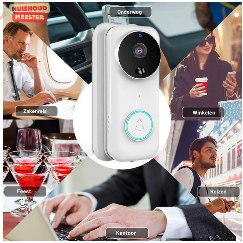 Slimme WiFi deurbel met camera en alarm – HD-beveiliging in een strak wit design voor extra veiligheid en gemak.
