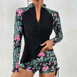 Dames Zwemset met Lange Mouwen en Bloemenprint