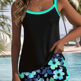 Dames Tankini met Bloemenprint en Brede Bandjes
