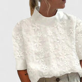 Dames blouse met bloemenborduurwerk en korte mouwen
