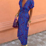 Boho Maxi Jurk met Print en V Hals