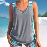 Dames Tankini met Bedrukte Details en Zwemshort