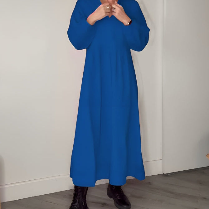Maxi Jurk met V-Hals en Lange Mouwen