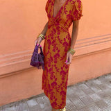 Boho Maxi Jurk met Print en V Hals