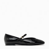 Zwarte Stijlvolle ballerina’s voor dames met een bandje over de voet en een trendy vierkante neus, perfect voor zowel casual als chique looks.