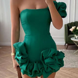 Strapless Mini Jurk met Bloemdetails