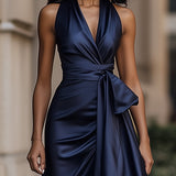 Elegante Halter Maxi Jurk met Volants en Tailleband
