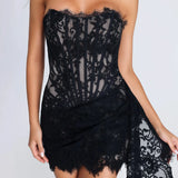 Strapless Glitter Mini Jurk met Fringe Details en Strakke Pasvorm