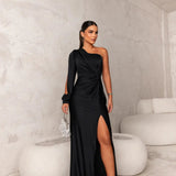 One-Shoulder Maxi Jurk met Gedrapeerd Detail