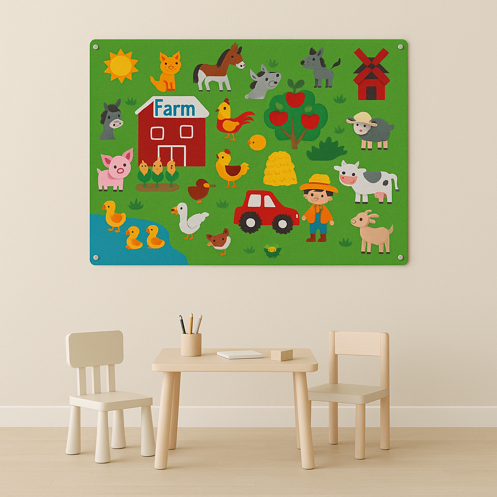 Liora viltbord voor kinderen – educatief en creatief speelbord van zacht vilt, ideaal voor knutselactiviteiten en het ontwikkelen van fijne motoriek.
